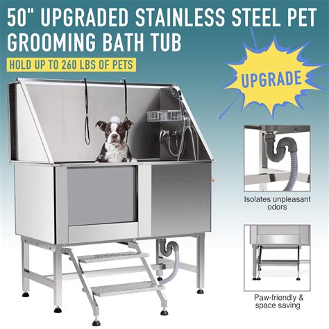 Buy 50” Stainless Steel Dog Grooming Bath Tub Kit, Pet Bathing Station ...