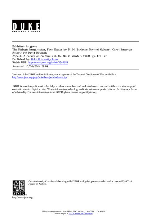 Review - bakhtin's progress - Bakhtin's Progress The Dialogic ...