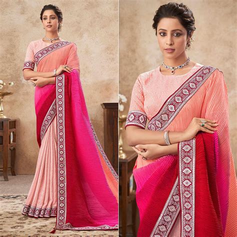 Multicolor Sequence Embroidered Chiffon Half & Half Saree