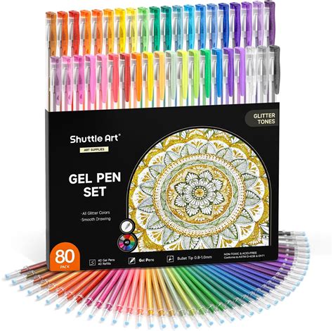 Shuttle Art 80 Pack Glitter Gel Pens, 40 Colors Glitter Gel Pens Set ...