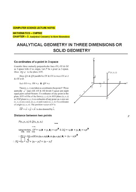 Chapter – 3. Analytical Geometry in three dimensions - COMPUTER SCIENCE ...