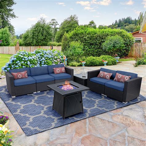Buy MF Stduio 7 Piece Outdoor Sectional Furniture Sets with Fire Pit ...