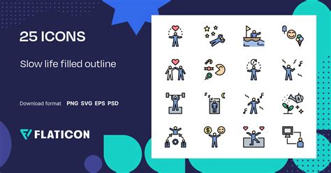 Slow life filled outline Icon Pack | Color lineal-color | 25 .SVG Icons