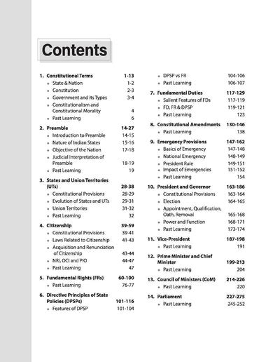 Table of Contents index page from Arihant Ignite Indian Polity question ...