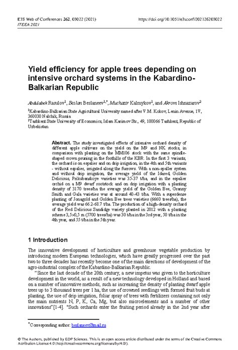 Yield Efficiency of Apple Trees in Intensive Orchards (ITEEA 2021 ...