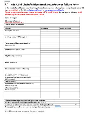 IE HSE Cold Chain/Fridge Breakdown/Power Failure Form 2021-2026 - Fill ...