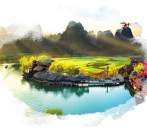 桂林上水风景海报背景设计模板素材