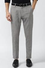 Peter England Casuals Casual Trousers, Men Grey Textured Carrot Fit ...