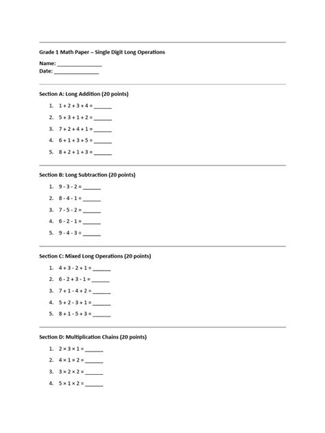 Image result for First Grade Math Papers