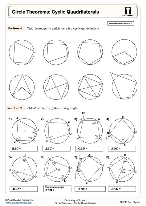 Circle Theorems: Cyclic Quadrilaterals Worksheet | Fun and Engaging ...