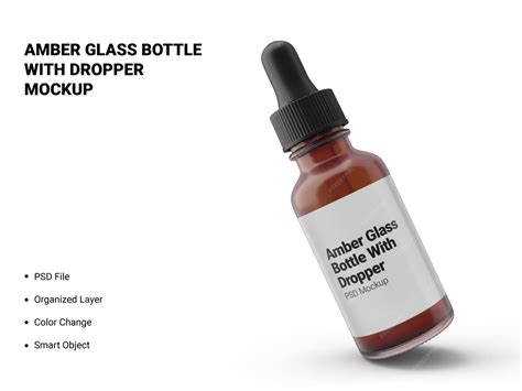 Premium PSD | Amber glass bottle with dropper mockup