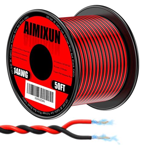 AIMIXUN 14 Gauge Electrical Wire 50FT, 14 AWG 2 Pin Flexible Red and ...