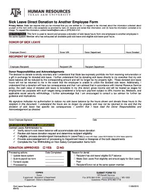 Fillable Online employees tamu Sick Leave Direct Donation to Another ...