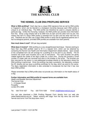 Fillable Online DNA profiling request form - The Kennel Club Fax Email ...
