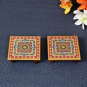 Earthjoy Floral Painted Designer Marble Chowki Marble Pooja Chowki ...