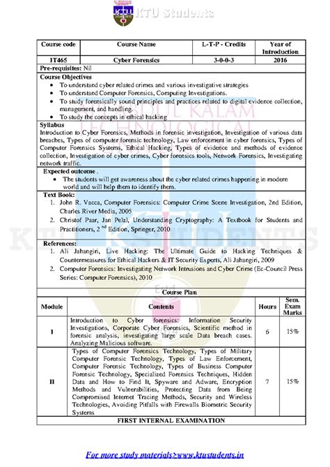 IT465 Cyber Forensics - Comprehensive Course Syllabus & Outline - Studocu