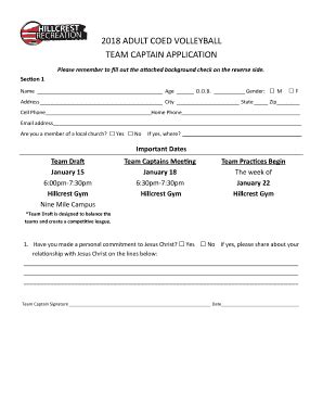 Fillable Online TEAM CAPTAIN APPLICATION Fax Email Print - pdfFiller