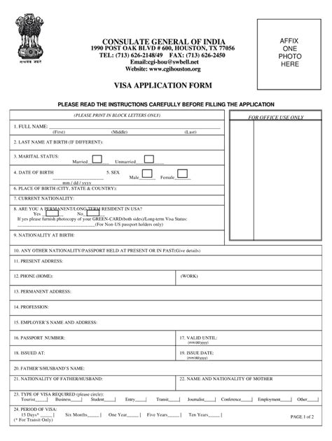 TX Consulate General of India Visa Application Form - Fill Online ...