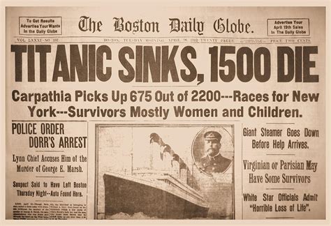Amazon.com: Newspaper Headlines 12x18 Poster Titanic Sinks Boston Globe 1912: Posters & Prints