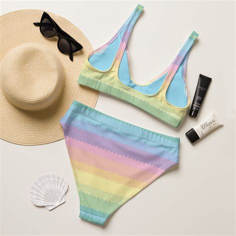 Pastel Rainbow Bikini Set Y2K 90s Retro Hippie Crop Top Bikini Vintage ...