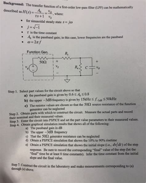 Background: The transfer function of a first-order | Chegg.com