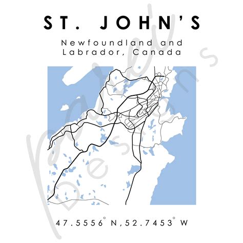 St. John's NL Map | St. John's Newfoundland and Labrador Digital Map | Minimalistic Digital Map ...