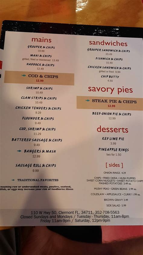 Menu at Clermont Fish House restaurant, Clermont