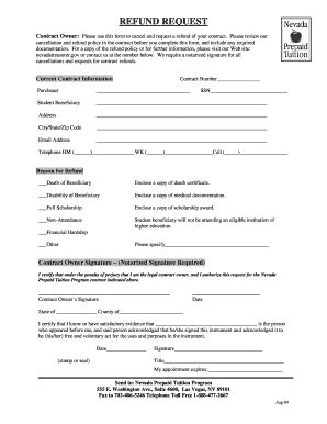 Fillable Online nvprepaid Refund Request (PDF) - Nv Prepaid Tuition ...