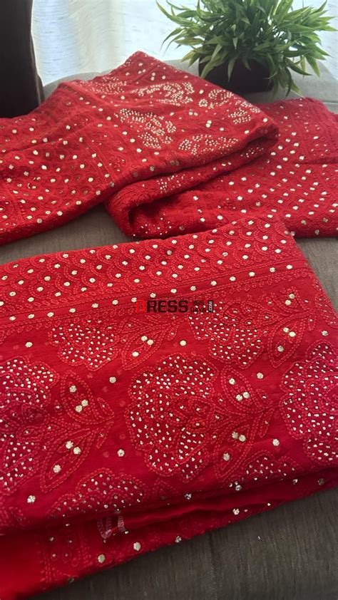 Red Lucknow Chikankari Mukaish Lehenga Set – Dress365days