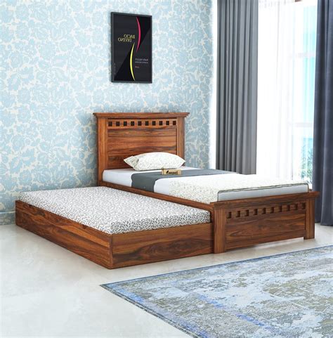 Ganpati Arts Sheesham Wood Armania Single Size Trundle Bed with 1 Extra ...