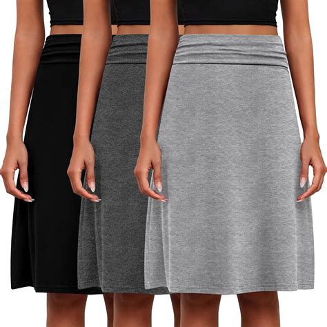 Amazon.com: Baggyfly 3 Pack Womens Midi Skirts Flowy Lightweight Knee ...