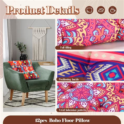 12 Pcs Bohemian Floor Pillows Seating 15 Inch Boho Floor Cushions ...