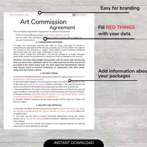 Digital Artist Commission Form Art Commission Agreement Artwork ...
