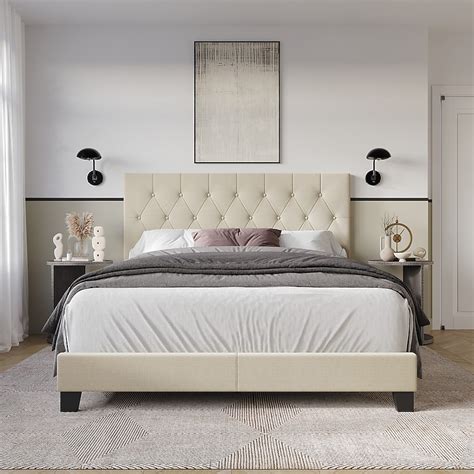 Home Design Twin Beige Wood Tufted Panel Bed with Headboard in the Beds ...