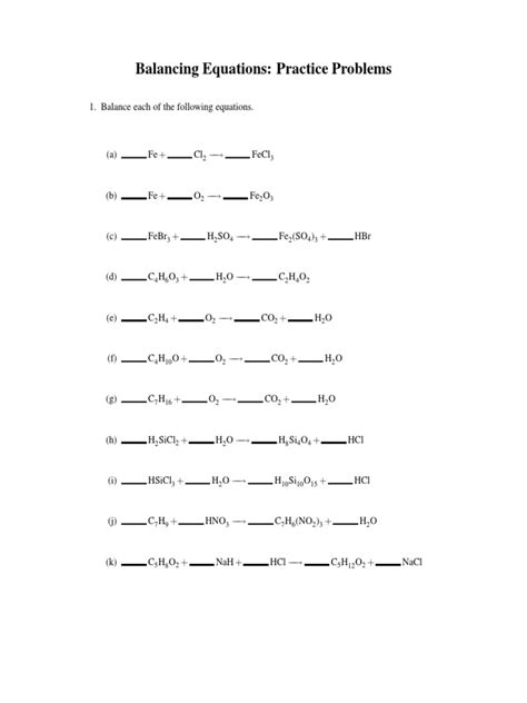 Image result for Balancing Equations Practice Problems