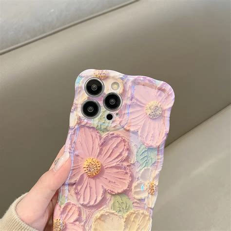 Purple Cute Floral Flowers Holographic iPhone Soft Silicone Case – ATCASA