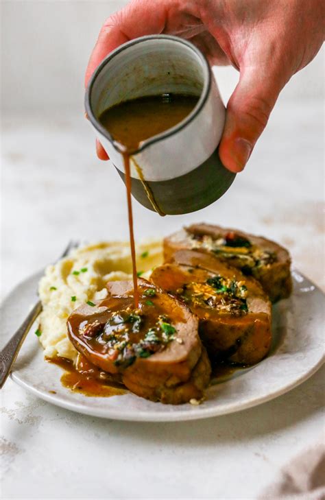 Stuffed Pork Tenderloin with Apple Cider Pan Sauce