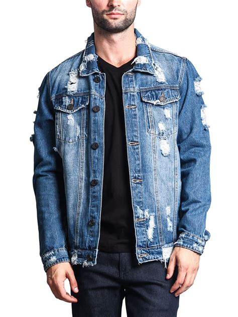 Victorious Men's Classic Distressed Denim Trucker Jean Jacket DK100 ...