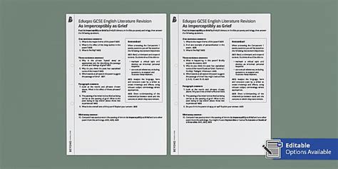 As Imperceptibly As Grief GCSE Eduqas Poetry Revision Sheet