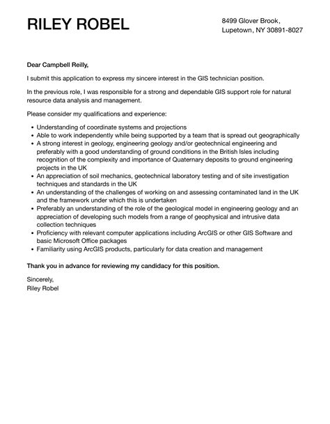 GIS Technician Cover Letter | Velvet Jobs