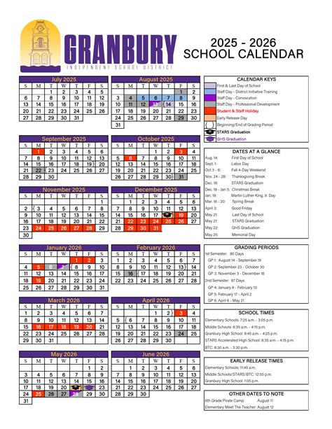 Granbury ISD School Calendar 25-26 [PDF] - EduCounty