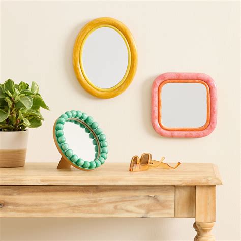 Oval Yellow Retro Mini Wall Mirror - World Market | Mirror wall, Green ...