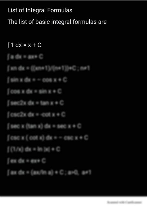 Image result for All Integral Formulas