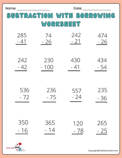 Subtraction With Borrowing Worksheet