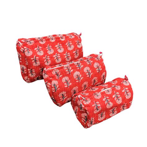 Everyday Set of 3 Pouches Red Print – Khus Khus Home and Living