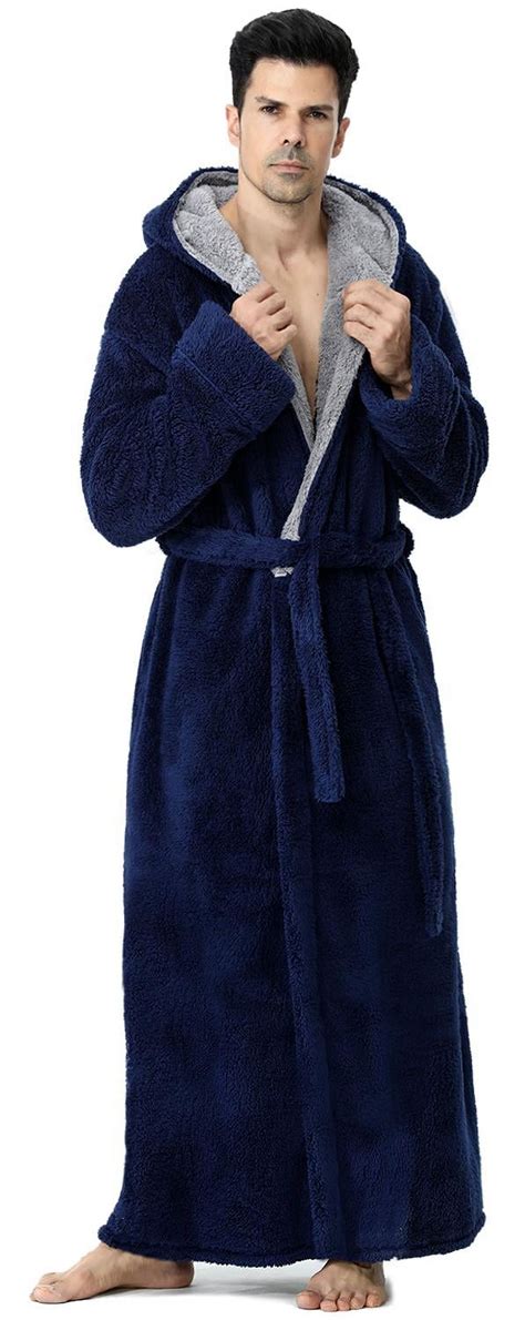 AMITOFO Long Hooded Robe for Men, Plush Soft Fleece, Warm Sleepwear ...