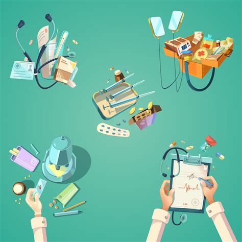 Medical cartoon retro set | Free Vector