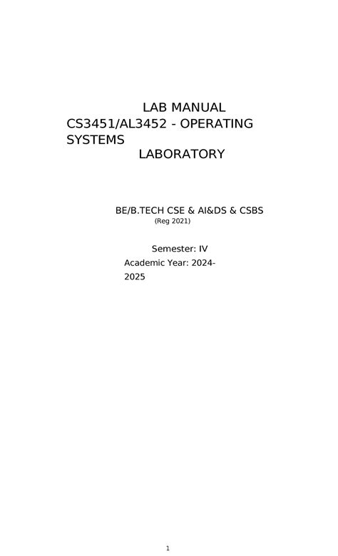 OS LAB Manual AL3452 - CSE CSBS (Reg 2021) Semester IV - Studocu