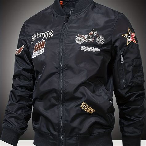 Embroidered Men's Slim Fit Sports Jacket Windproof Motorcycle Jacket ...
