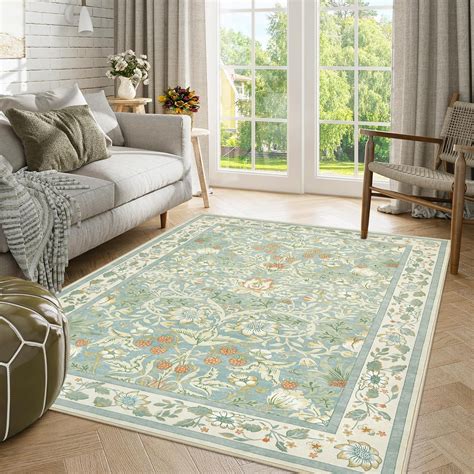 10x14 Area Rug Living Room Rugs - Washable Vintage Floral Soft Thin ...